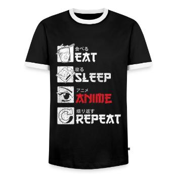 Eat Sleep Anime Repeat Gift - Men's Ringer Shirt - black/white - Front - AI Model Female 172 light (172cm) & AI Model Male 178 light (178cm)