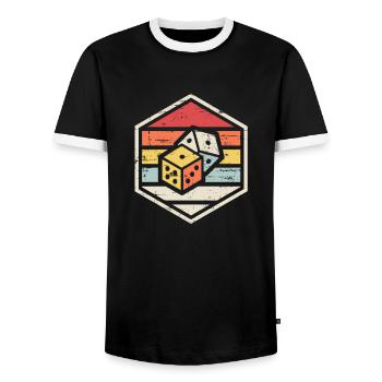 Dés de badge rétro - T-shirt contrasté Homme - noir/blanc - Devant - AI Model Female 172 light (172cm) & AI Model Male 178 light (178cm)