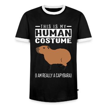 This Is My Human Costume I'm Really A Capybara - Men's Ringer Shirt - black/white - Front - AI Model Female 172 light (172cm) & AI Model Male 178 light (178cm)