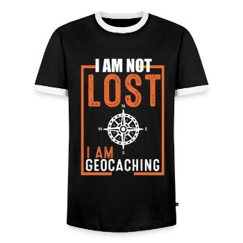 Geocache - Männer Kontrast-T-Shirt - Schwarz/Weiß - Vorne - AI Model Female 172 light (172cm) & AI Model Male 178 light (178cm)