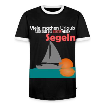 Segler Spruch, Sonnenuntergang hinterm Segel - Männer Kontrast-T-Shirt - Schwarz/Weiß - Vorne - AI Model Female 172 light (172cm) & AI Model Male 178 light (178cm)