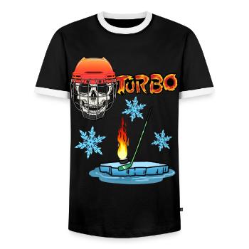 Hockey Winter Winter Sports Winter Time Sport Skull - Men's Ringer Shirt - black/white - Front - AI Model Female 172 light (172cm) & AI Model Male 178 light (178cm)