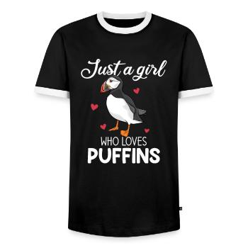 Just A Girl Who Loves Puffins, puffin - Men's Ringer Shirt - black/white - Front - AI Model Female 172 light (172cm) & AI Model Male 178 light (178cm)