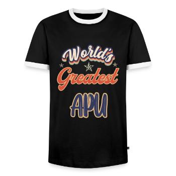 WORLDS GREATEST APU - Männer Kontrast-T-Shirt - Schwarz/Weiß - Vorne - AI Model Female 172 light (172cm) & AI Model Male 178 light (178cm)