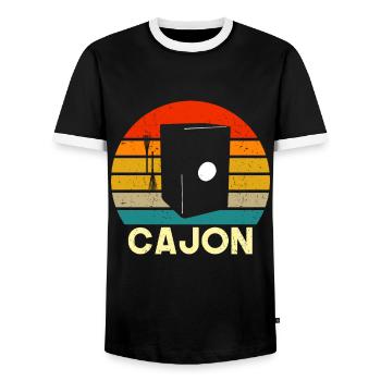 cajon vintage instrument - Men's Ringer Shirt - black/white - Front - AI Model Female 172 light (172cm) & AI Model Male 178 light (178cm)