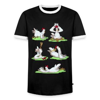 Figures de yoga drôles de poulet - T-shirt contrasté Homme - noir/blanc - Devant - AI Model Female 172 light (172cm) & AI Model Male 178 light (178cm)