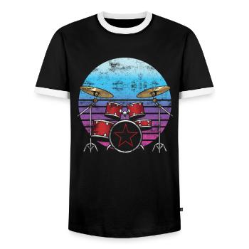 Batteur batterie batteur baguettes musique - T-shirt contrasté Homme - noir/blanc - Devant - AI Model Female 172 light (172cm) & AI Model Male 178 light (178cm)