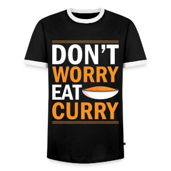 Don´t Worry Eat Curry - Indian Food India Rei - Men's Ringer Shirt - black/white - Front - AI Model Female 172 light (172cm) & AI Model Male 178 light (178cm)