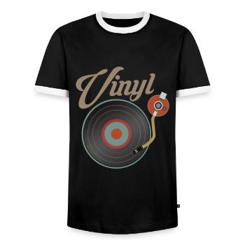 Vinyl Record Turntable Music Record DJ - Men's Ringer Shirt - black/white - Front - AI Model Female 172 light (172cm) & AI Model Male 178 light (178cm)