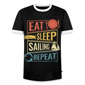 Sail quote gift - Men's Ringer Shirt - black/white - Front - AI Model Female 172 light (172cm) & AI Model Male 178 light (178cm)