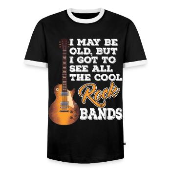 I May Be Old But I See All the Cool Rock Bands - Men's Ringer Shirt - black/white - Front - AI Model Female 172 light (172cm) & AI Model Male 178 light (178cm)