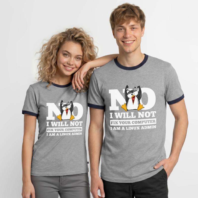 Linux SysAdmin Hacker Coder Penguin Computer Fix Men's Ringer Shirt