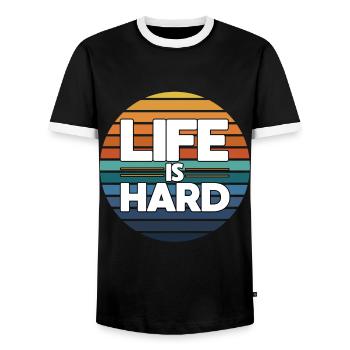 Life is hard - Men's Ringer Shirt - black/white - Front - AI Model Female 172 light (172cm) & AI Model Male 178 light (178cm)