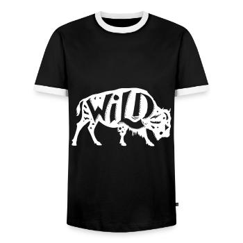 Wild buffalo nature bushcraft - Men's Ringer Shirt - black/white - Front - AI Model Female 172 light (172cm) & AI Model Male 178 light (178cm)