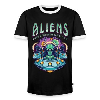 Aliens Don't Believe In You Either - Men's Ringer Shirt - black/white - Front - AI Model Female 172 light (172cm) & AI Model Male 178 light (178cm)