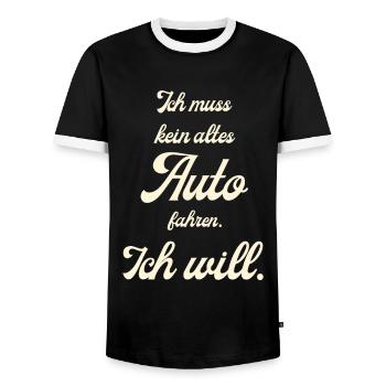 Ich muss kein altes Auto fahren. Ich will! - Männer Kontrast-T-Shirt - Schwarz/Weiß - Vorne - AI Model Female 172 light (172cm) & AI Model Male 178 light (178cm)