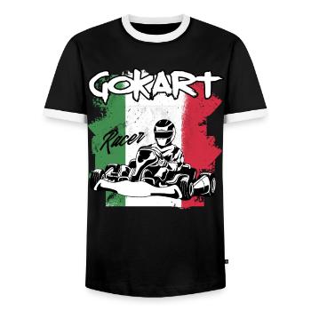 go-kart italia - Men's Ringer Shirt - black/white - Front - AI Model Female 172 light (172cm) & AI Model Male 178 light (178cm)