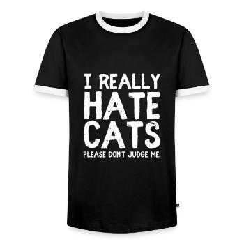 Lustiges Geschenk Katzen Hasser Anti Katzen - Männer Kontrast-T-Shirt - Schwarz/Weiß - Vorne - AI Model Female 172 light (172cm) & AI Model Male 178 light (178cm)