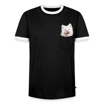 Samoyed Samoyed Chest Pocket Pocket Dog Owner - T-shirt contrasté Homme - noir/blanc - Devant - AI Model Female 172 light (172cm) & AI Model Male 178 light (178cm)
