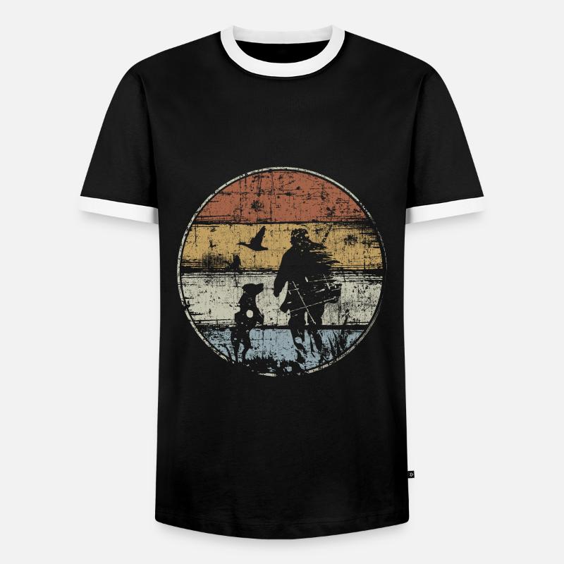 Jäger mit Jagdhund - Männer Kontrast-T-Shirt - Schwarz/Weiß