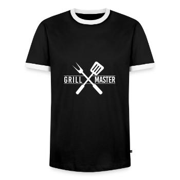Maître du gril - T-shirt contrasté Homme - noir/blanc - Devant - AI Model Female 172 light (172cm) & AI Model Male 178 light (178cm)
