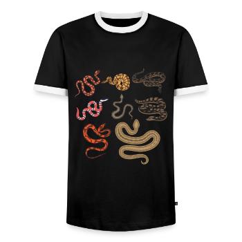 Snakes hunter reptile gatherer animal education - Men's Ringer Shirt - black/white - Front - AI Model Female 172 light (172cm) & AI Model Male 178 light (178cm)