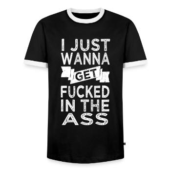 Sex Saying Anal Porn Swinger - Men's Ringer Shirt - black/white - Front - AI Model Female 172 light (172cm) & AI Model Male 178 light (178cm)