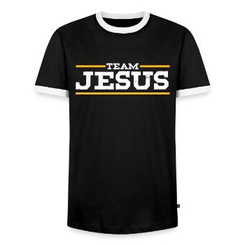 Team Jesus Christ Christianity Catholic Religion - Men's Ringer Shirt - black/white - Front - AI Model Female 172 light (172cm) & AI Model Male 178 light (178cm)