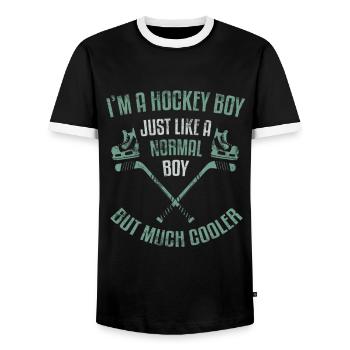 Hockey Boy Eishockey Jungen Wintersport - Männer Kontrast-T-Shirt - Schwarz/Weiß - Vorne - AI Model Female 172 light (172cm) & AI Model Male 178 light (178cm)