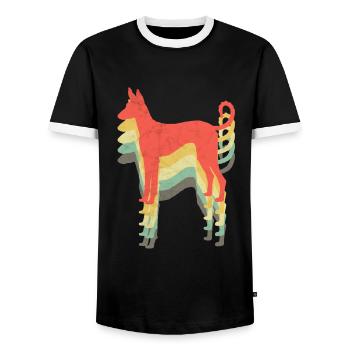 Oeuvre vintage de chien espagnol Podenco - T-shirt contrasté Homme - noir/blanc - Devant - AI Model Female 172 light (172cm) & AI Model Male 178 light (178cm)