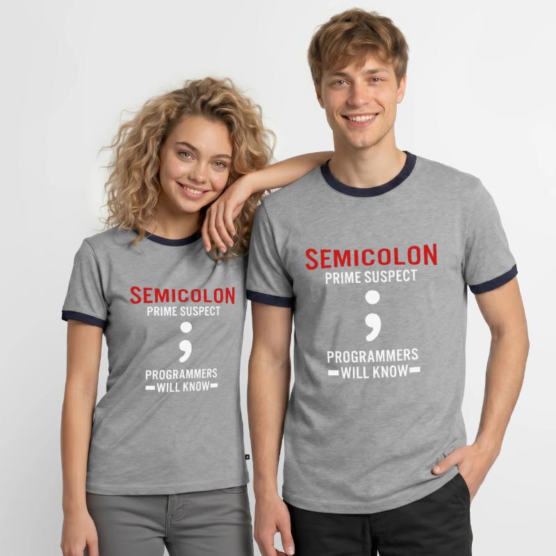 Coder Coding Semicolon Programmer Geek Men's Ringer Shirt