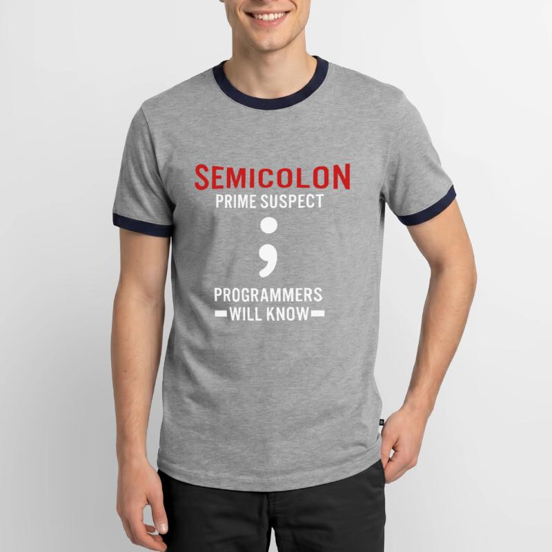 Coder Coding Semicolon Programmer Geek Men's Ringer Shirt