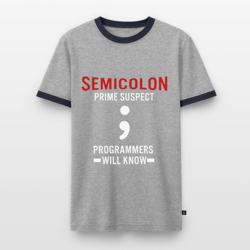 Coder Coding Semicolon Programmer Geek Men's Ringer Shirt
