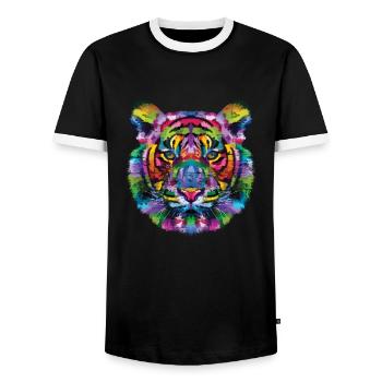 tiger - Men's Ringer Shirt - black/white - Front - AI Model Female 172 light (172cm) & AI Model Male 178 light (178cm)