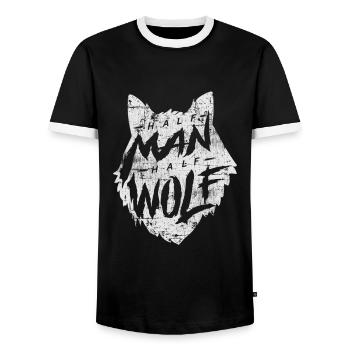 wolf - Men's Ringer Shirt - black/white - Front - AI Model Female 172 light (172cm) & AI Model Male 178 light (178cm)