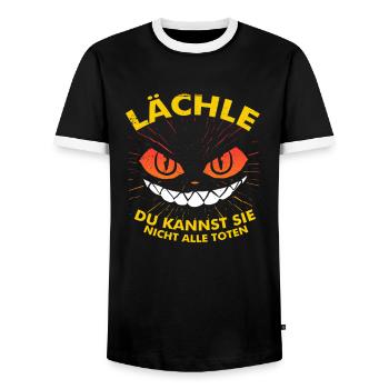 Smile, you can't kill them all - Men's Ringer Shirt - black/white - Front - AI Model Female 172 light (172cm) & AI Model Male 178 light (178cm)