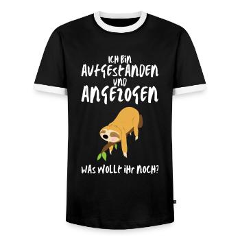 Ich bin aufgestanden und angezogen süßes Faultier - Männer Kontrast-T-Shirt - Schwarz/Weiß - Vorne - AI Model Female 172 light (172cm) & AI Model Male 178 light (178cm)