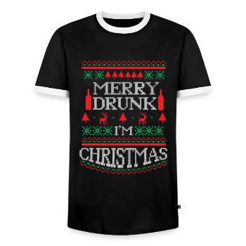 Merry Drunk I'm Christmas - Pull de Noël laid - T-shirt contrasté Homme - noir/blanc - Devant - AI Model Female 172 light (172cm) & AI Model Male 178 light (178cm)