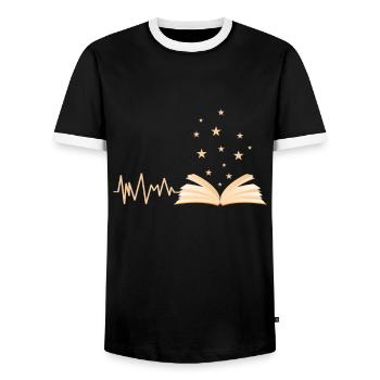 Book reader heartbeat bookworm librarian - Men's Ringer Shirt - black/white - Front - AI Model Female 172 light (172cm) & AI Model Male 178 light (178cm)
