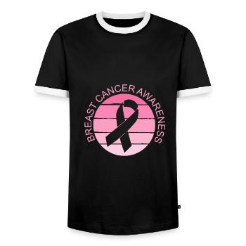 Ruban rose pour la sensibilisation au cancer du sein - T-shirt contrasté Homme - noir/blanc - Devant - AI Model Female 172 light (172cm) & AI Model Male 178 light (178cm)