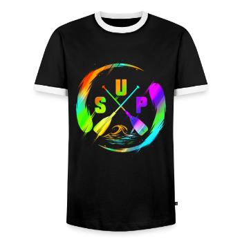 SUP - Stand Up Paddle Design aquatique coloré - T-shirt contrasté Homme - noir/blanc - Devant - AI Model Female 172 light (172cm) & AI Model Male 178 light (178cm)