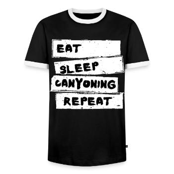 Canyoning - sport tea - Men's Ringer Shirt - black/white - Front - AI Model Female 172 light (172cm) & AI Model Male 178 light (178cm)