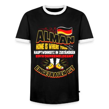 Alman Lustiger Alman Hauptwohnsitz Spruch Geschenk - Männer Kontrast-T-Shirt - Schwarz/Weiß - Vorne - AI Model Female 172 light (172cm) & AI Model Male 178 light (178cm)
