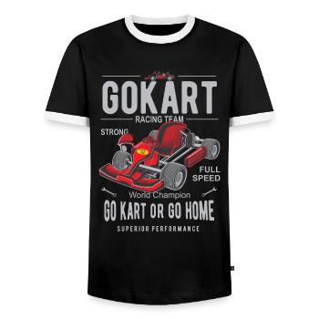 Gokart Kart Motorsport Karting - Men's Ringer Shirt - black/white - Front - AI Model Female 172 light (172cm) & AI Model Male 178 light (178cm)