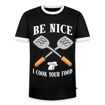 Chef Chef Gourmet Chef Hat Gift Cuisine - T-shirt contrasté Homme - noir/blanc - Devant - AI Model Female 172 light (172cm) & AI Model Male 178 light (178cm)