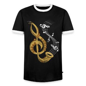 Musique de saxophone - T-shirt contrasté Homme - noir/blanc - Devant - AI Model Female 172 light (172cm) & AI Model Male 178 light (178cm)