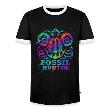 Fossil Hunter Funny Geology Geologist Gift - Men's Ringer Shirt - black/white - Front - AI Model Female 172 light (172cm) & AI Model Male 178 light (178cm)