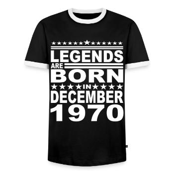 Legendary since December 1970, 1970 birthday - Men's Ringer Shirt - black/white - Front - AI Model Female 172 light (172cm) & AI Model Male 178 light (178cm)