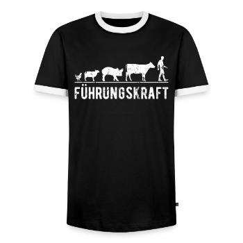Landwirt Führungskraft Kühe Schweine Schafe Hühner - Männer Kontrast-T-Shirt - Schwarz/Weiß - Vorne - AI Model Female 172 light (172cm) & AI Model Male 178 light (178cm)