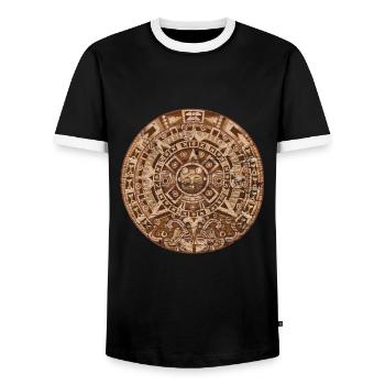Mayan Calendar Inca Aztec Culture Civilization - Men's Ringer Shirt - black/white - Front - AI Model Female 172 light (172cm) & AI Model Male 178 light (178cm)